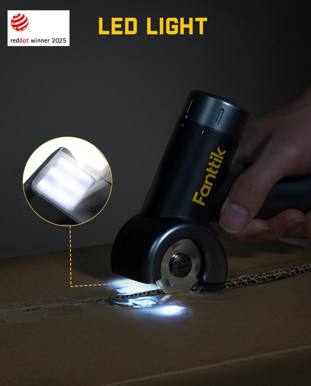 [🔥More affordable]💎Fanttik C8 Nano Cordless Electric Scissors with LED Display, Rechargeable Cardboard Cutter with 2 Blades, EasySwap Blade Change, LED Light, for Thin Cardboard Carpet Leather - Black