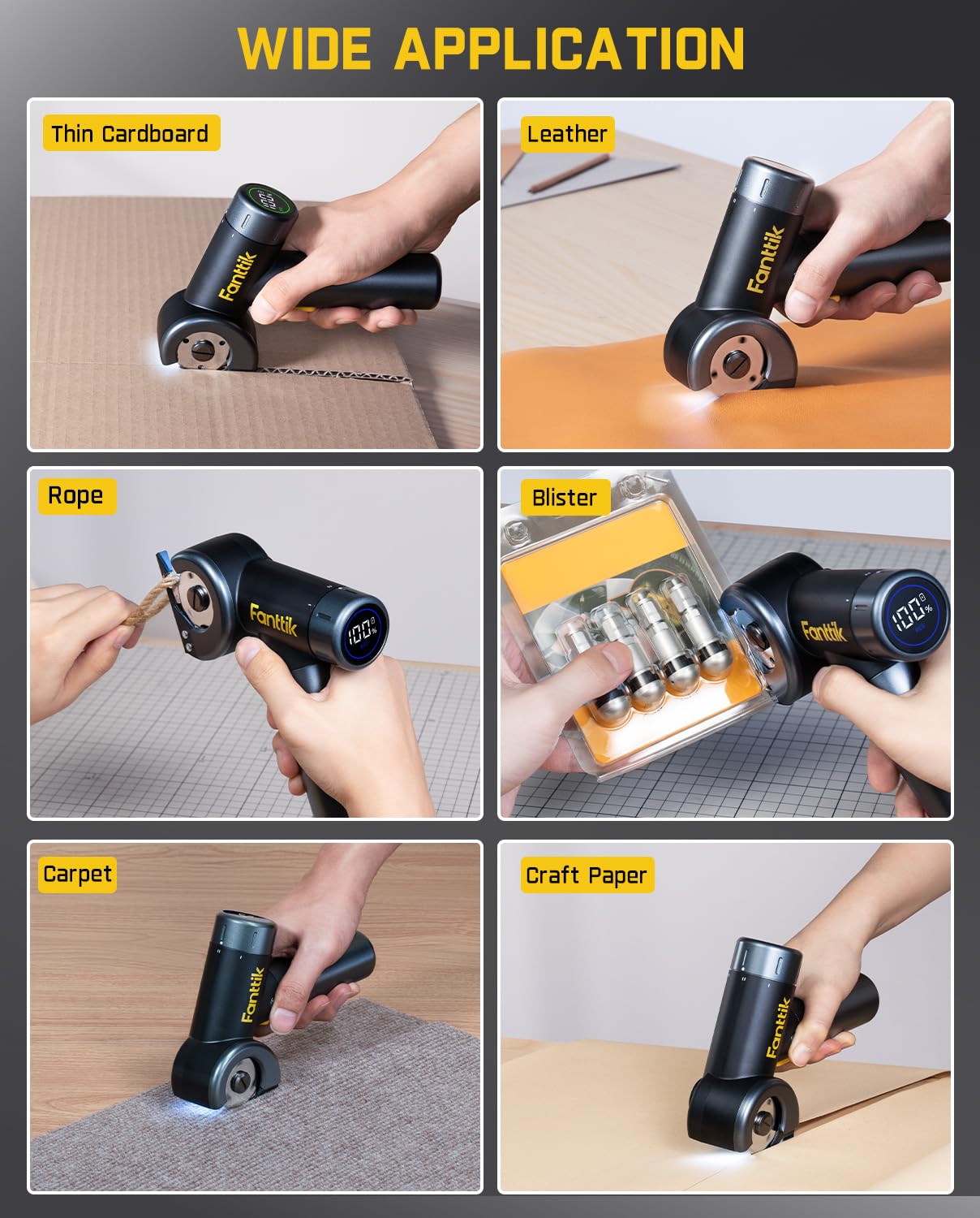 [🔥More affordable]💎Fanttik C8 Nano Cordless Electric Scissors with LED Display, Rechargeable Cardboard Cutter with 2 Blades, EasySwap Blade Change, LED Light, for Thin Cardboard Carpet Leather - Black